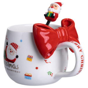 Новорічна порцелянова чашка з ложкою Merry Christmas 400 (мл) Червона Yiwu FM-CS-19A. Photo 2