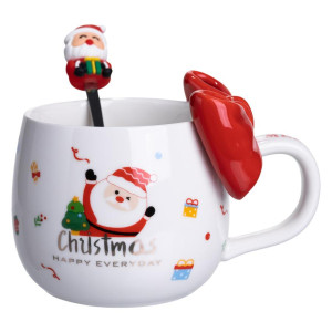 Новорічна порцелянова чашка з ложкою Merry Christmas 400 (мл) Червона Yiwu FM-CS-19A. Photo 3