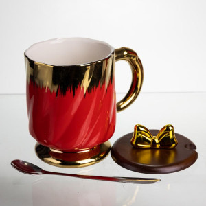 Новорічна порцелянова чашка «Золотий Вихор» 450 мл з кришкою і ложкою Yiwu FM-23C. Photo 3