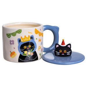 Чашка порцелянова з кришкою Kitten's Birthday 400 (мл) подарункова кружка прикольна чашка для дітей на подарунок Синій FM-24A. Photo 3
