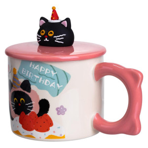 Чашка порцелянова з кришкою Kitten's Birthday 400 (мл) подарункова кружка прикольна чашка для дітей на подарунок Рожевий FM-24C. Photo 2