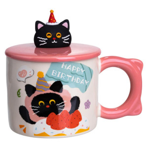 Чашка порцелянова з кришкою Kitten's Birthday 400 (мл) подарункова кружка прикольна чашка для дітей на подарунок Рожевий FM-24C. Photo 3