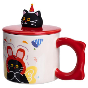 Чашка порцелянова з кришкою Kitten's Birthday 400 (мл) подарункова кружка прикольна чашка для дітей на подарунок Червоний FM-24D. Photo 3