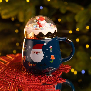 Чашка порцелянова з кришкою Christmas 400 (мл) Синій Yiwu FM-CS-41B. Photo 2