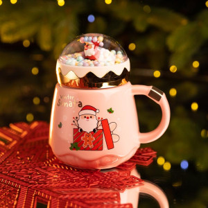 Чашка порцелянова з кришкою Christmas 400 (мл) Рожева Yiwu FM-CS-41C. Photo 2