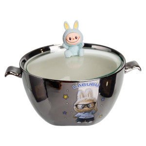 Бульйонниця порцелянова Labubu з кришкою і ручками 800 (мл) Ø15 (см) Сріблястий з блакитним FM-34D. Photo 2