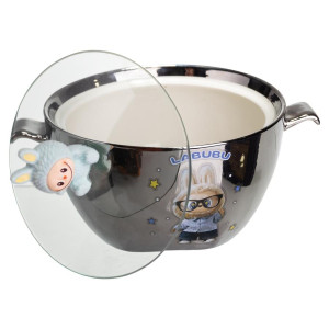 Бульйонниця порцелянова Labubu з кришкою і ручками 800 (мл) Ø15 (см) Сріблястий з блакитним FM-34D. Photo 3