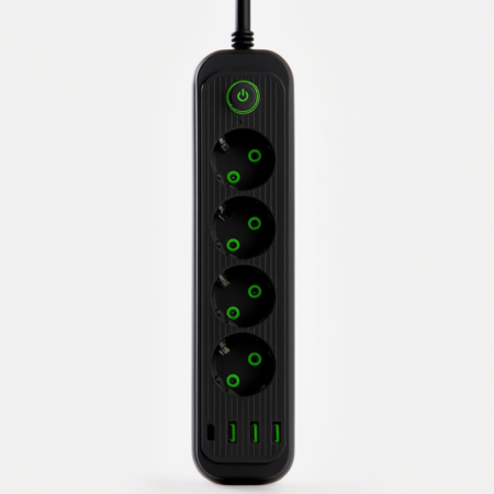 Мережевий фільтр-подовжувач 4 розетки 3xUSB-A 1xUSB-C 3м чорний HP-5-38M