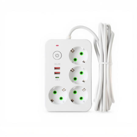Мережевий фільтр-подовжувач 4 розетки 2xUSB-A 1xUSB-C 5м білий HP-5-47