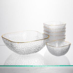 Набір салатниць Golden 7 штук 1.5 л/0.2 л із золотою окантовкою Yiwu HP-34-43. Photo 3