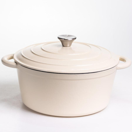 Каструля чавунна емальована 6,5 л, бежевий Yiwu HP-FLG-3 WHITE