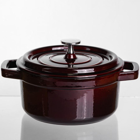 Кокотниця чавунна емальована 2 л, бургунді Yiwu HP-FLG-8 burgundy