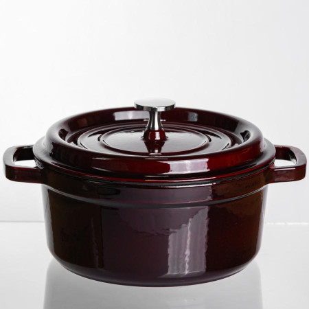 Кокотниця чавунна емальована 2,5 л, бургунді Yiwu HP-FLG-9 burgundy