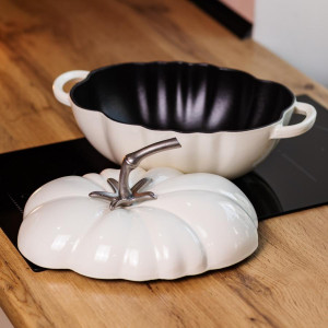 Каструля чавунна емальована Iron Tomato 2,5 л, білий Yiwu HP-FLG-20 BEIGE. Photo 3