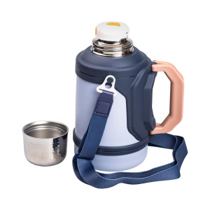 Термос для туризму Vacuum Cup 1,5 л з фліп кришкою та складаними ручками, темно-синій. Photo 2