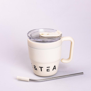 Термочашка Coffee & Tea 480 мл з трубочкою і подвійним відкриванням, білий. Photo 2