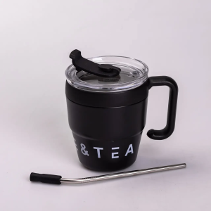 Термочашка Coffee & Tea 480 мл з трубочкою і подвійним відкриванням, чорний. Photo 2