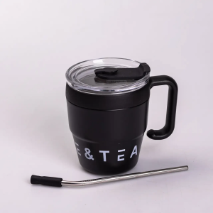 Термочашка Coffee & Tea 480 мл з трубочкою і подвійним відкриванням, чорний. Photo 3