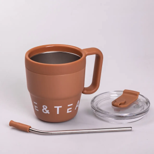 Термочашка Coffee & Tea 480 мл з трубочкою і подвійним відкриванням, коричневий. Photo 2