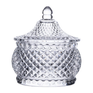 Цукорниця скляна Glass Jay з кришкою в східному стилі, diamonds