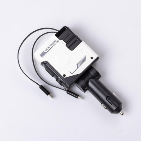 Автомобільний зарядний пристрій MECHA з висувними кабелями та портами USB/Type-C Білий
