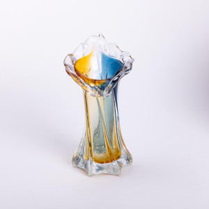 Ваза ручної роботи Crystal Coast скляна 22 см, жовто-синій