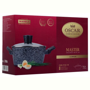 Каструля OSCAR MASTER алюмінієва 18 см (1.7 л) з кришкою (OSR-2102-18). Photo 3